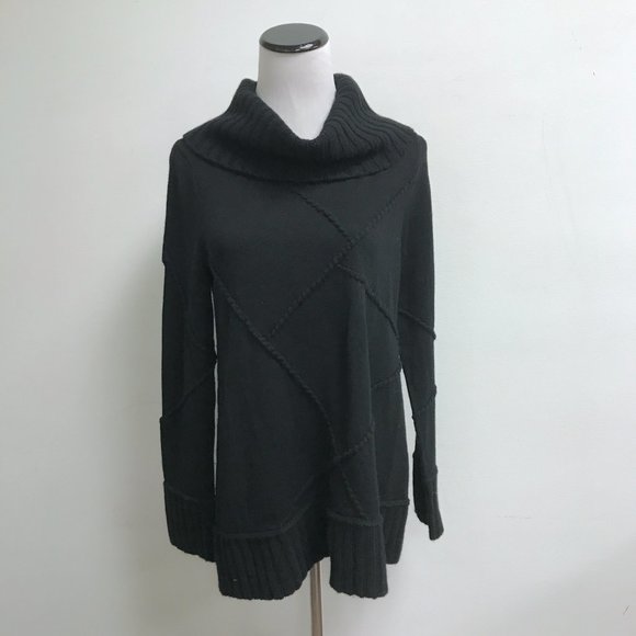 Bloomingdales black cowl neck 100% Cashmere tunic cable sweater mini dress S